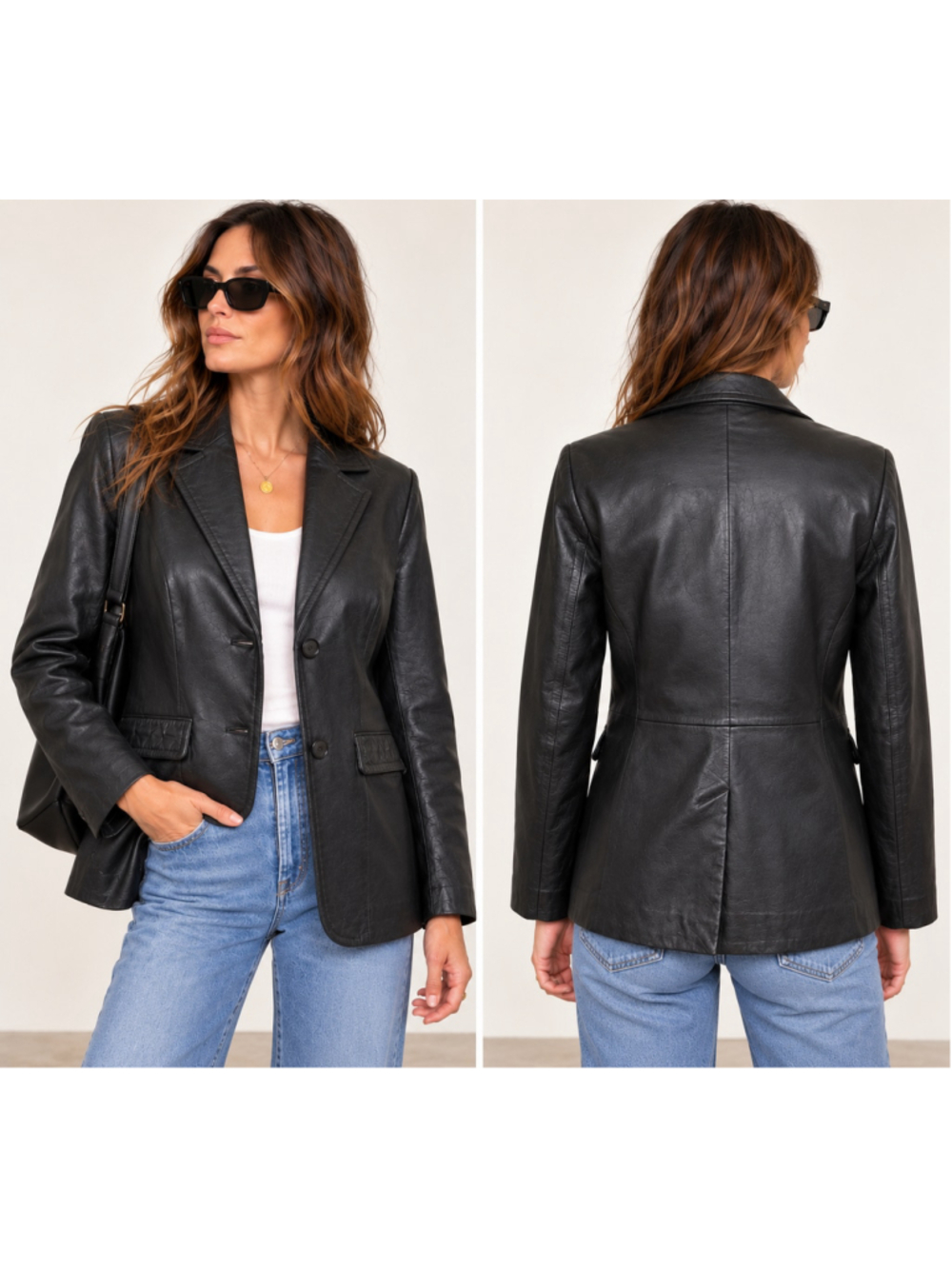 Vintage Massimo Black Genuine Leather Blazer Jacket Women’s Small 90s Y2K